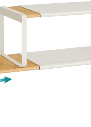 HOME Spice Racks, Expandable Cupboard Shelf Orgnizers, Kitchen Counter Shelves, Bamboo and Metal, Space-Saving Shelving, Stackable, Light Bamboo and Cream White