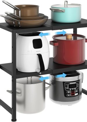2-Tier Expandable Metal Storage Shelves,150LBS Heavy Duty Shelving Units and Storage For Small Appliance,Adjustable Pots and Pans Organizer Rack Shelf For Kitchen Under Cabinet Pantry Warehouse Garage