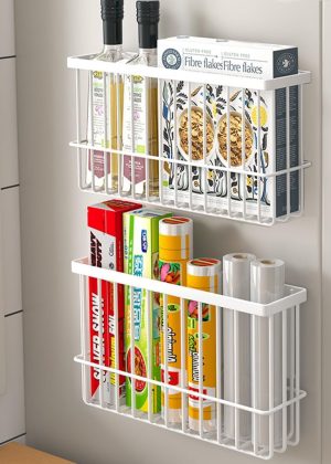 2 Piece Kitchen Cabinet Door Storage Box,Self Adhesive Wall Mounted Storage Boxes,Wardrobe/Bathroom/Refrigerator Small Items Organizer Storage Box (White)