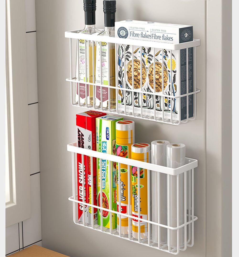 2 Piece Kitchen Cabinet Door Storage Box,Self Adhesive Wall Mounted Storage Boxes,Wardrobe/Bathroom/Refrigerator Small Items Organizer Storage Box (White)