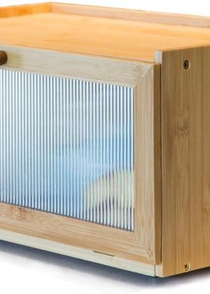 Bamboo Bread Box – Large capacity wooden bread organizer with clear window, suitable for kitchen countertops, farmhouse style
