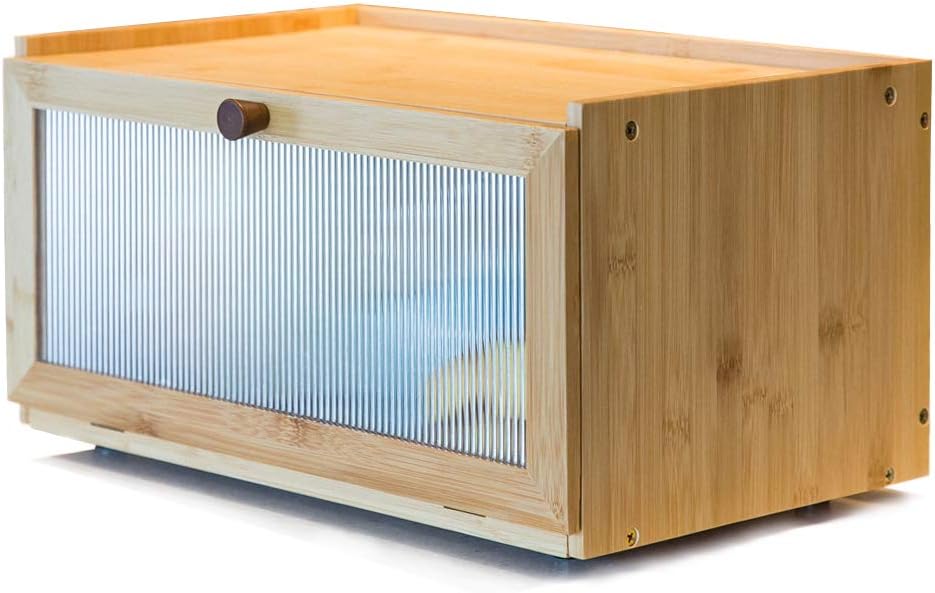 Bamboo Bread Box – Large capacity wooden bread organizer with clear window, suitable for kitchen countertops, farmhouse style