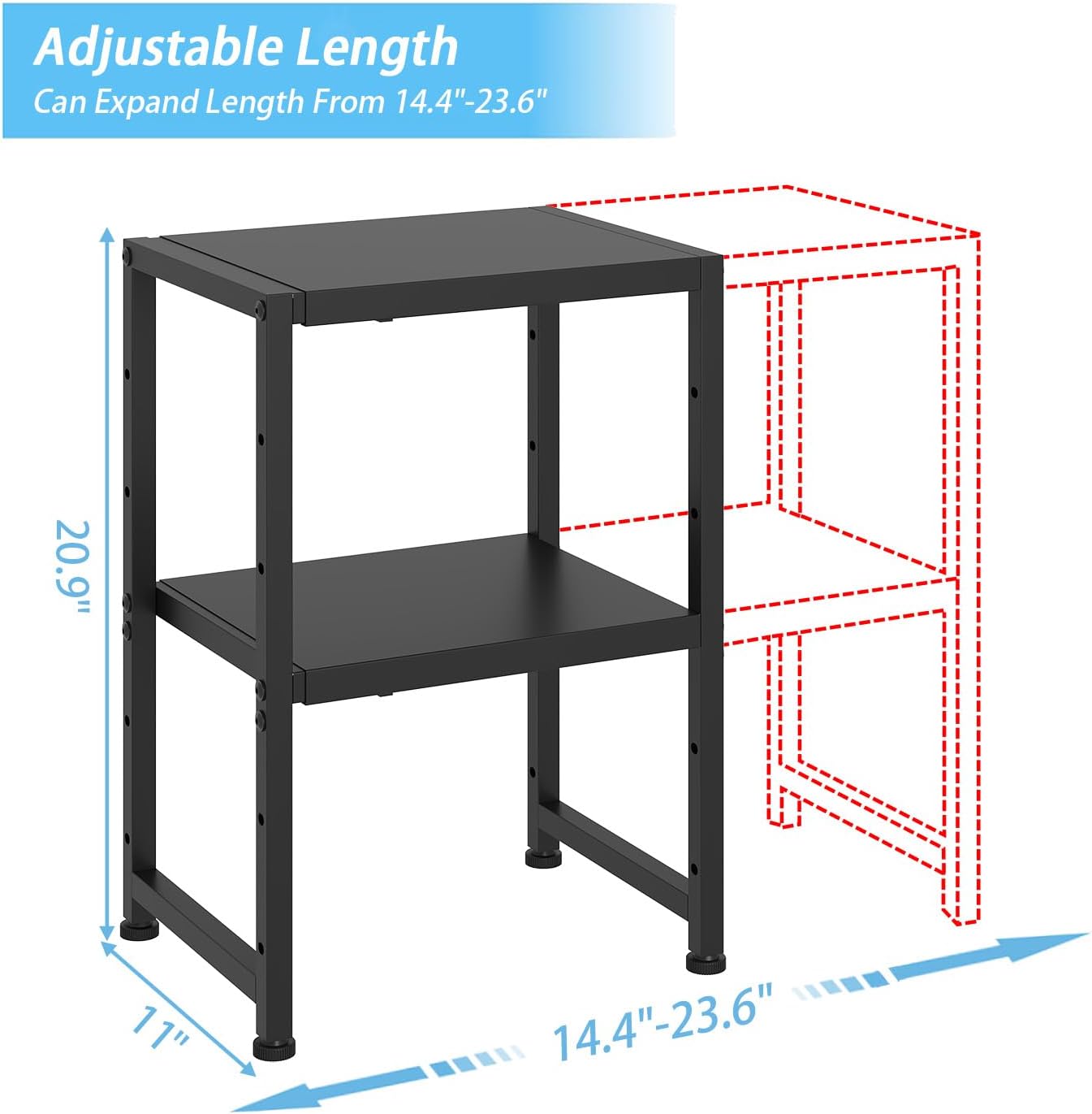 2-Tier Expandable Metal Storage Shelves,150LBS Heavy Duty Shelving Units and Storage For Small Appliance,Adjustable Pots and Pans Organizer Rack Shelf For Kitchen Under Cabinet Pantry Warehouse Garage - Image 2