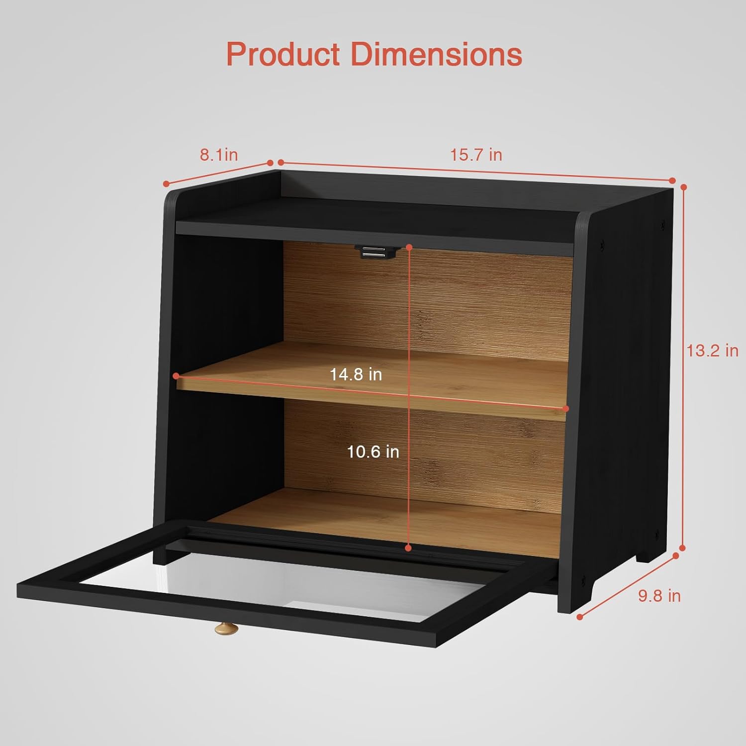 Black Bread Box, Wooden Farmhouse Style - Image 2