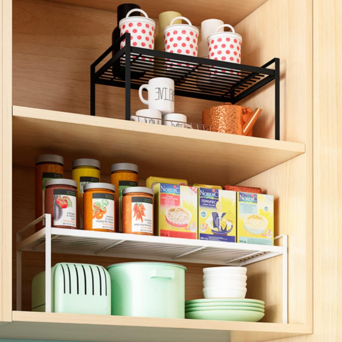Cabinet Shelf, 13" Kitchen Counter Shelf, Metal Wire Stackable Cupboard Spice Rack, Space Saving Countertop Orgainzer and Storage Rack Shelves for Kitchen Pantry Bathroom - Image 2