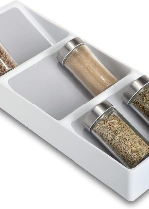 Three-Compartment Plastic Spice Rack, White with Gray