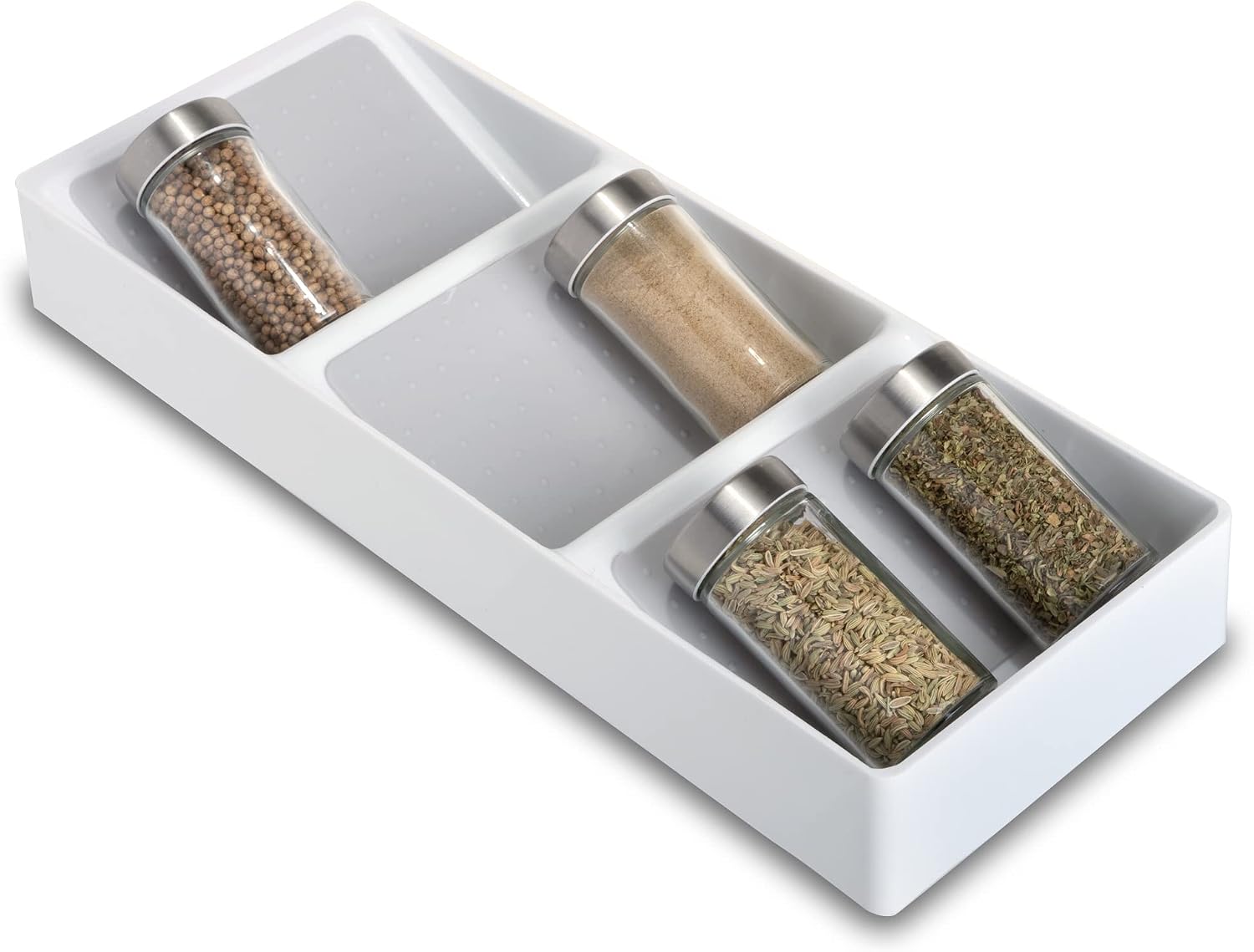 Three-Compartment Plastic Spice Rack, White with Gray