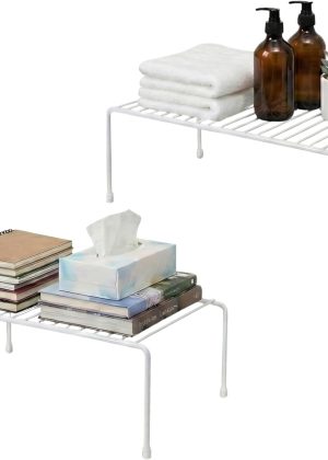 Wire Rack Cabinet Shelf Organizer -2 Pack Sturdy Metal Cabinet Riser Shelf - Double Space-Great for Kitchen, Freezer, Pantry -Rustproof