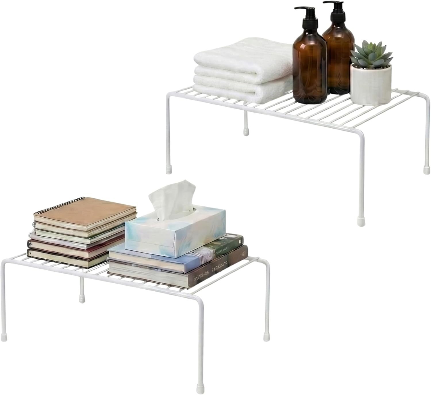 Wire Rack Cabinet Shelf Organizer -2 Pack Sturdy Metal Cabinet Riser Shelf - Double Space-Great for Kitchen, Freezer, Pantry -Rustproof