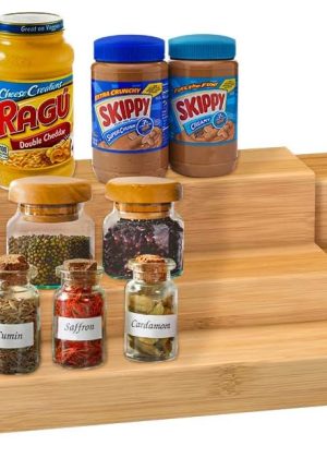 Spice Rack Kitchen Cabinet Organizer- 3 Tier Bamboo Expandable Display Shelf Yellow