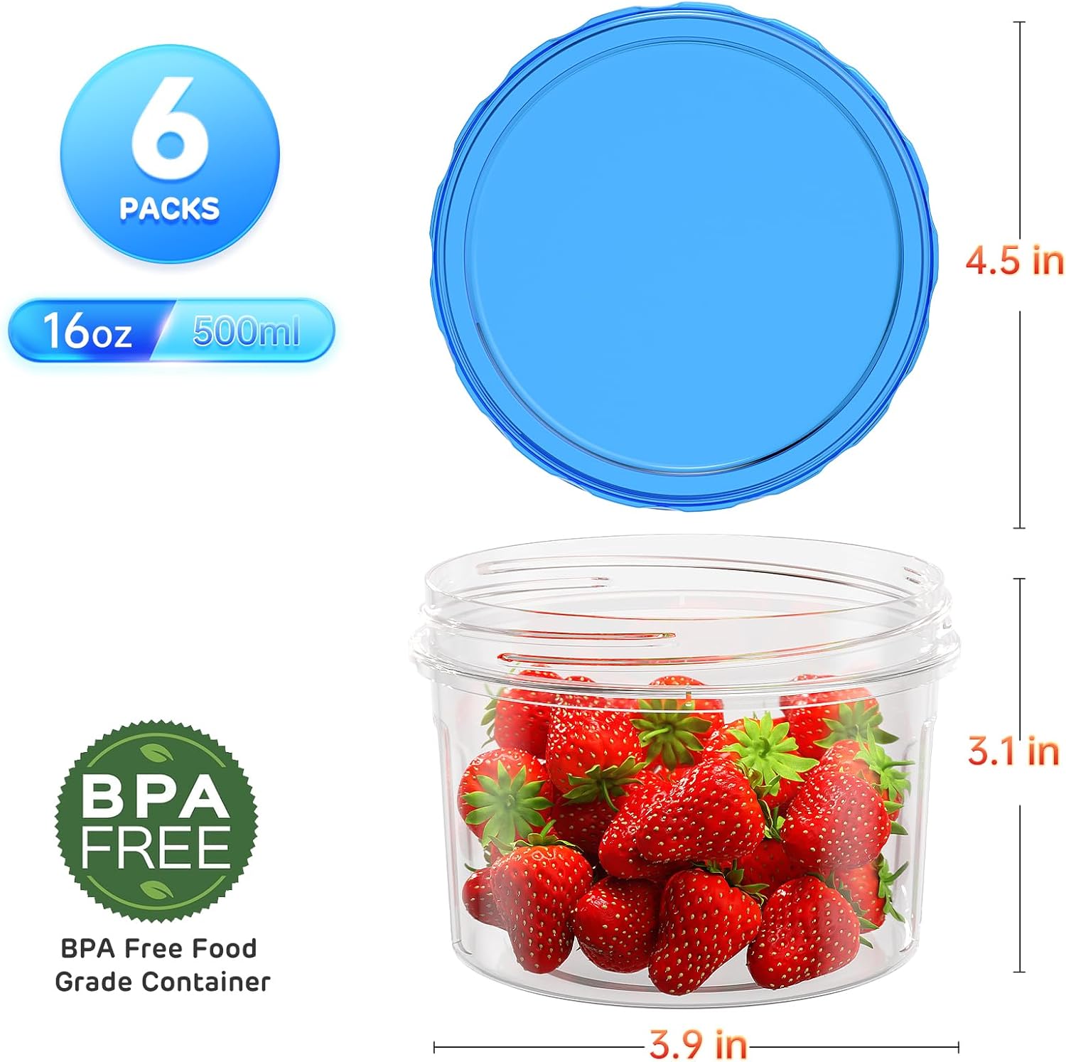 6-pack 16oz Frozen Food Storage Boxes – Plastic soup/prep containers with screw-top lids, stackable and leak-proof, microwave and dishwasher safe - Image 2