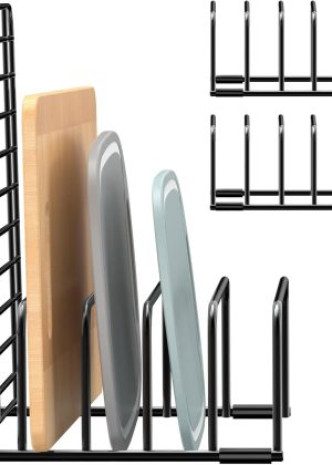 Cutting Board Organizer and Baking Sheet Rack, [2-Pack] Black Heavy Duty Metal Cookie Sheet Organizer for Cutting Board Storage & Plate Holder for Cabinet, Tray Dividers for Cabinets