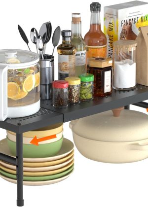 Expandable adjustable stackable kitchen organizer,Spice Racks,Counter Shelf for Cabinets,Small Cupboard Organizers,Heavy Duty Metal Pantry Storage Shelves Racks for kitchen,cabinet