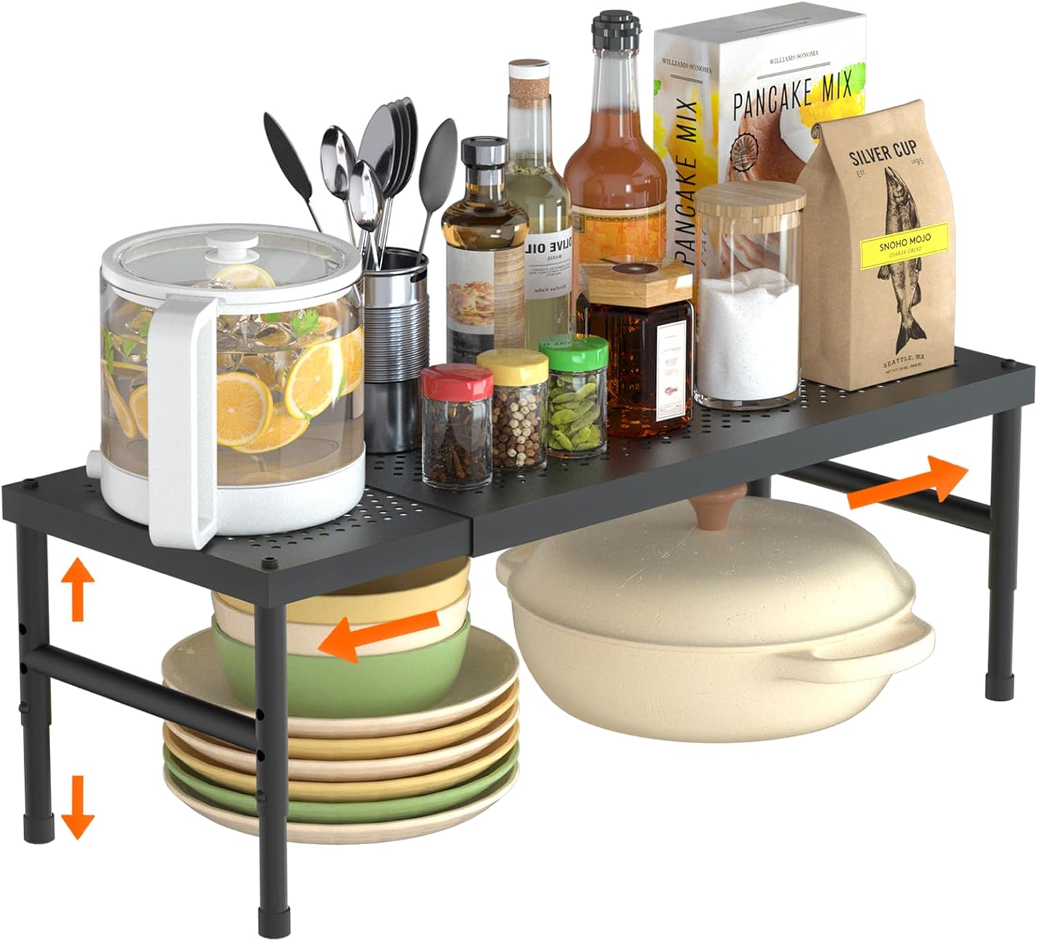 Expandable adjustable stackable kitchen organizer,Spice Racks,Counter Shelf for Cabinets,Small Cupboard Organizers,Heavy Duty Metal Pantry Storage Shelves Racks for kitchen,cabinet