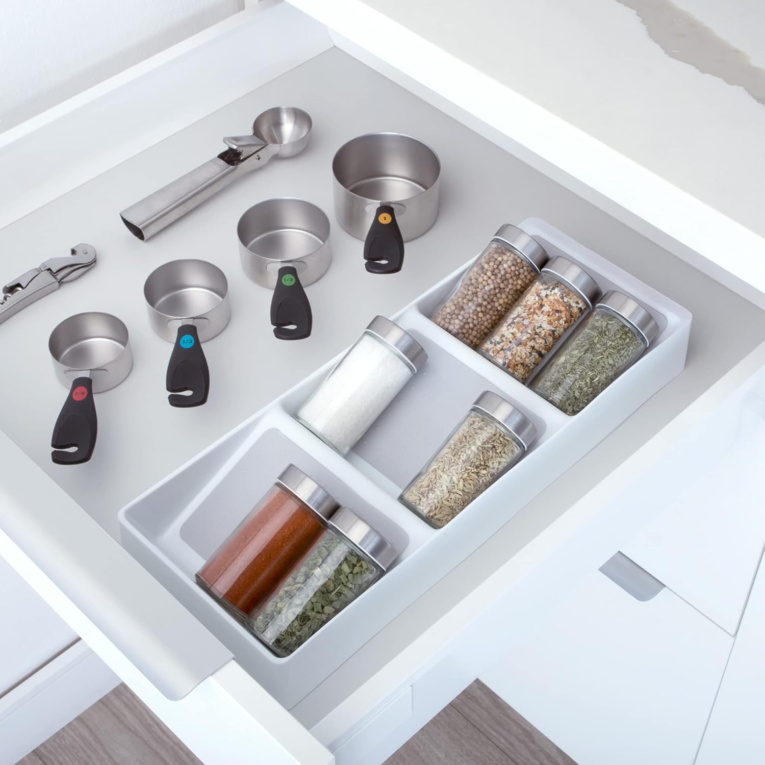 Three-Compartment Plastic Spice Rack, White with Gray - Image 2