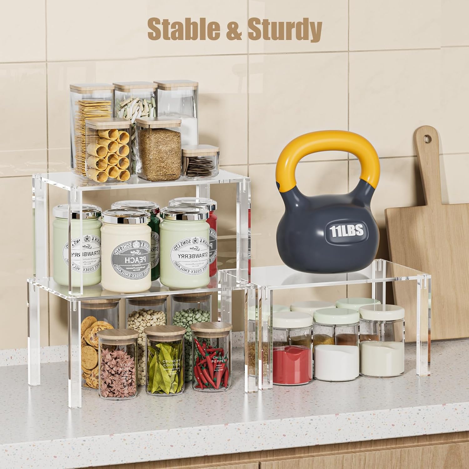 Clear Cabinet Organizer: Acrylic Shelf Riser Set of 4 for Kitchen Pantry Organizers and Storage - Countertop Spice Rack for Cabinet - Stackable Display Shelf Decor for Gift - Image 2
