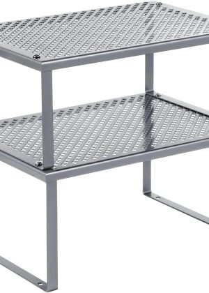 Spice Racks, Set of 2 Metal Cabinet Shelf Organizers, Countertop Organizers, Shelf Risers, Stackable, Expandable, Silver