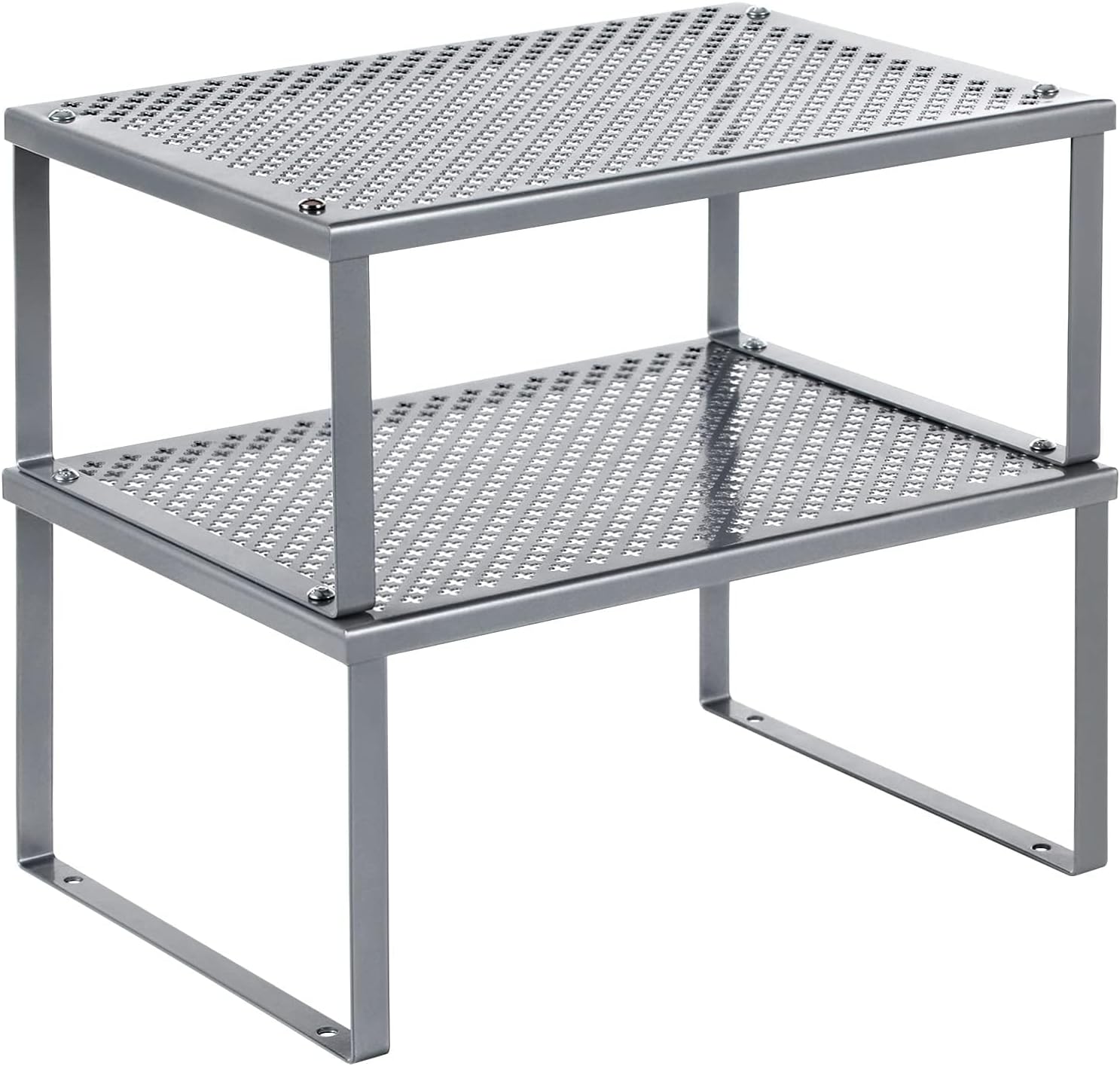 Spice Racks, Set of 2 Metal Cabinet Shelf Organizers, Countertop Organizers, Shelf Risers, Stackable, Expandable, Silver