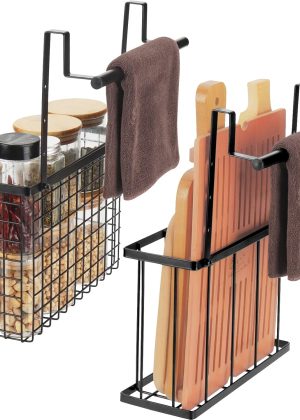 2 Pack Cabinet Door Organizer,Over The Cabinet Door Organizer with Towel Bars,Hang Over Cabinet Door Storage, Kitchen Cabinet Door Organizer for Cutting Board, Baking Sheet, Foil, Plastic Wrap