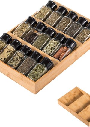 Three-Tier Bamboo Drawer Spice Rack, Single Piece