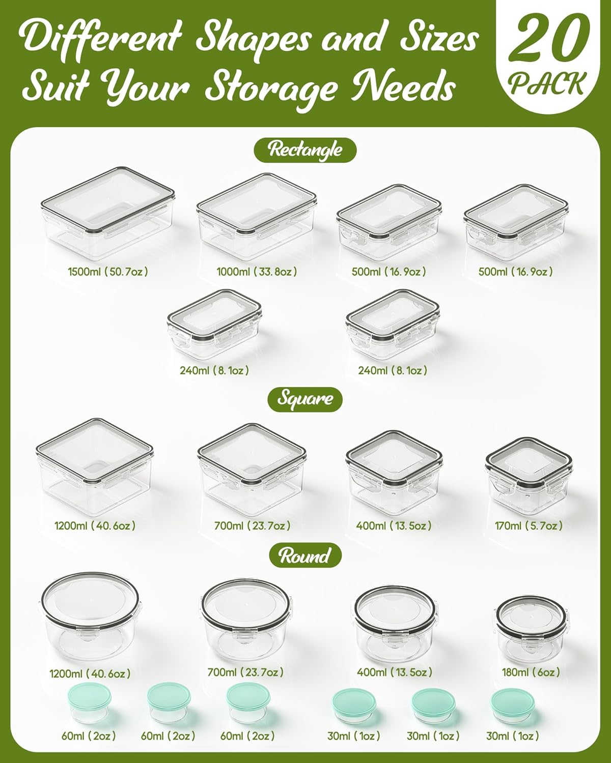 40-Piece Food Storage Container Set with Lids (20 Containers + 20 Lids) - Image 2