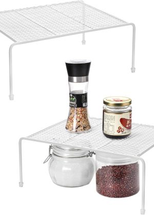Kitchen Cupboard Organiser - Home Storage Shelf Wire Rack (2-Pack) for Cabinets, Countertops, Pantries | Rust-Proof, Space Saving, White