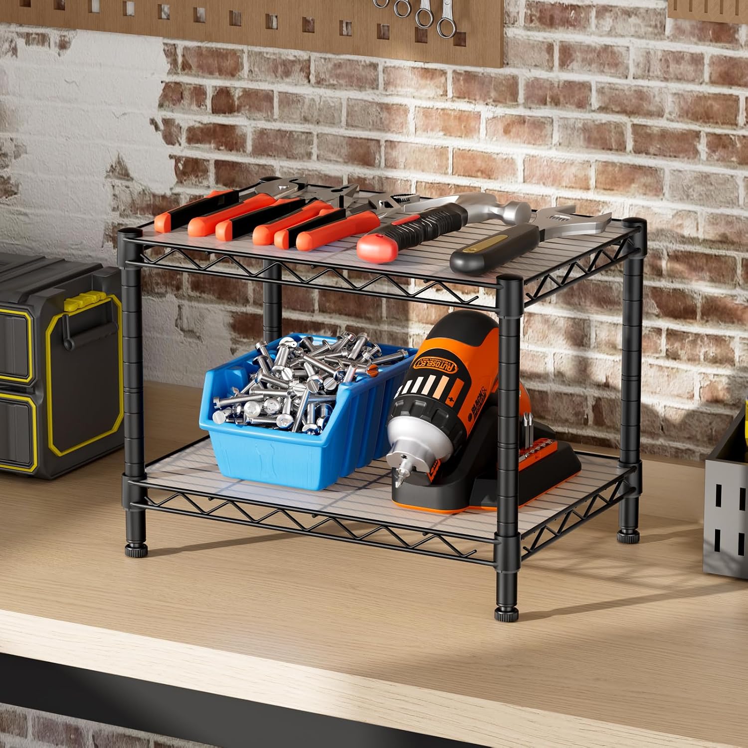 2 Small Wire Shelves Kitchen Pantry Close Home Organizers and Storage Bathroom Shelf Laundry Room Organization Adjustable Book Metal Garage Shelving Unit - Image 2