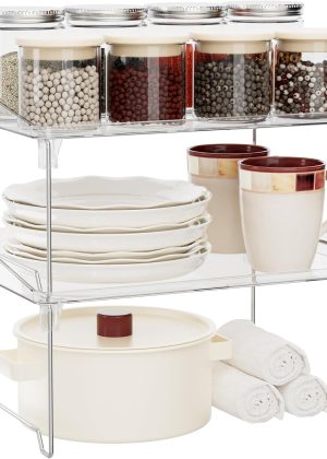 2 Pcs Cabinet Organizer Shelf, Stackable Kitchen Counter Shelves, Spice Rack,Countertop Organizers, Clear Plastic Storage Shelves Rack for Makeup,Bathroom,Cupboard,Desk,Pantry Organization