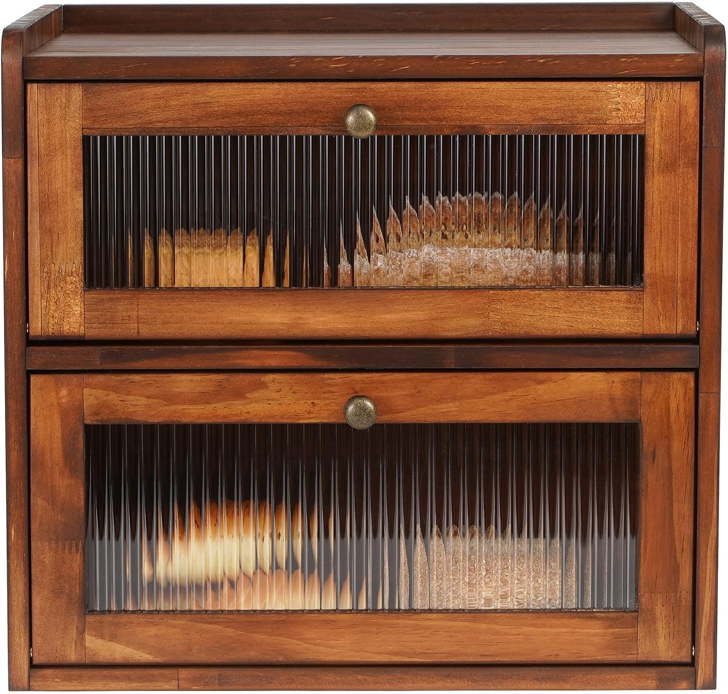 Double-layer bread box – large capacity wooden bread storage box with acrylic window, vintage farmhouse style, suitable for kitchen countertops and food storage shelves