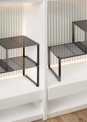 Extendable Metal Wire Shelf Organizer - Adjustable 15-24.4in Length, Stackable Storage Rack for Kitchen/Pantry/Bathroom/Shoe Cabinet/Tool Closet (4,Black)