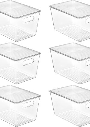 6-Pack Transparent Stackable Storage Boxes with Handles (Large)