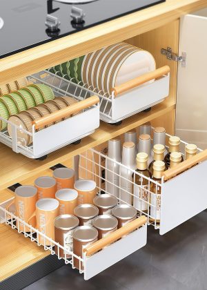 Pull Out Cabinet Organizer, Pull Out Basket Drawers for Cabinets, Slide Out Basket Drawers for Kitchen Cabinets, Cabinet Pull Out Shelves, Under Sink Organizer for Kitchen (Storage Rack Extra-Large)